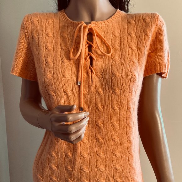 NWOT RALPH LAUREN Black Label Cashmere Cable Orange Knit Sweater sz L (M?) - Picture 1 of 9